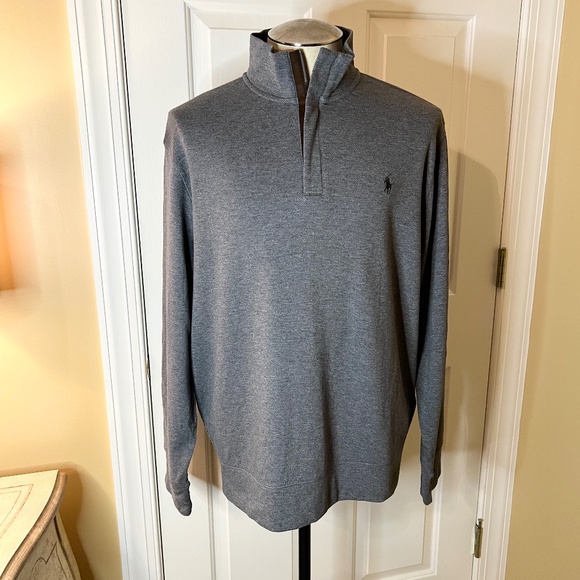 NWT Polo Ralph Lauren Double Knit Jersey Half Zip Pullover Sweater in Gray LARGE - Picture 1 of 6